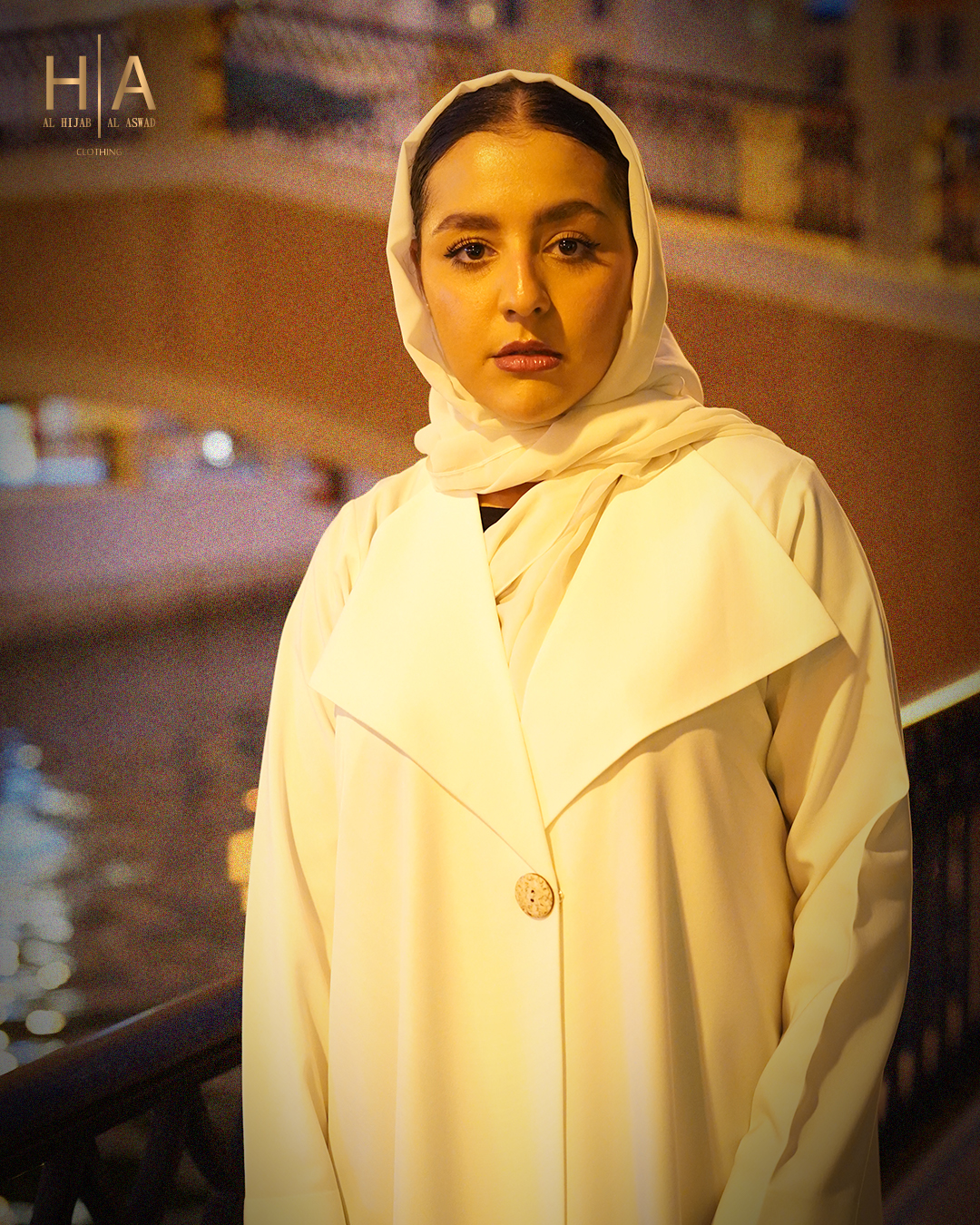 Cream Abaya with Collar Neck - Image 3