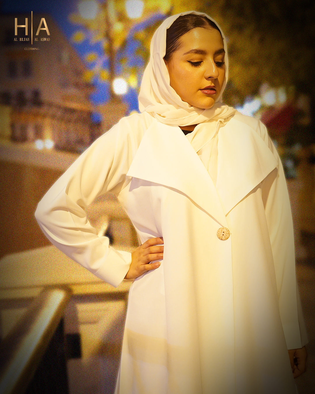 Cream Abaya with Collar Neck