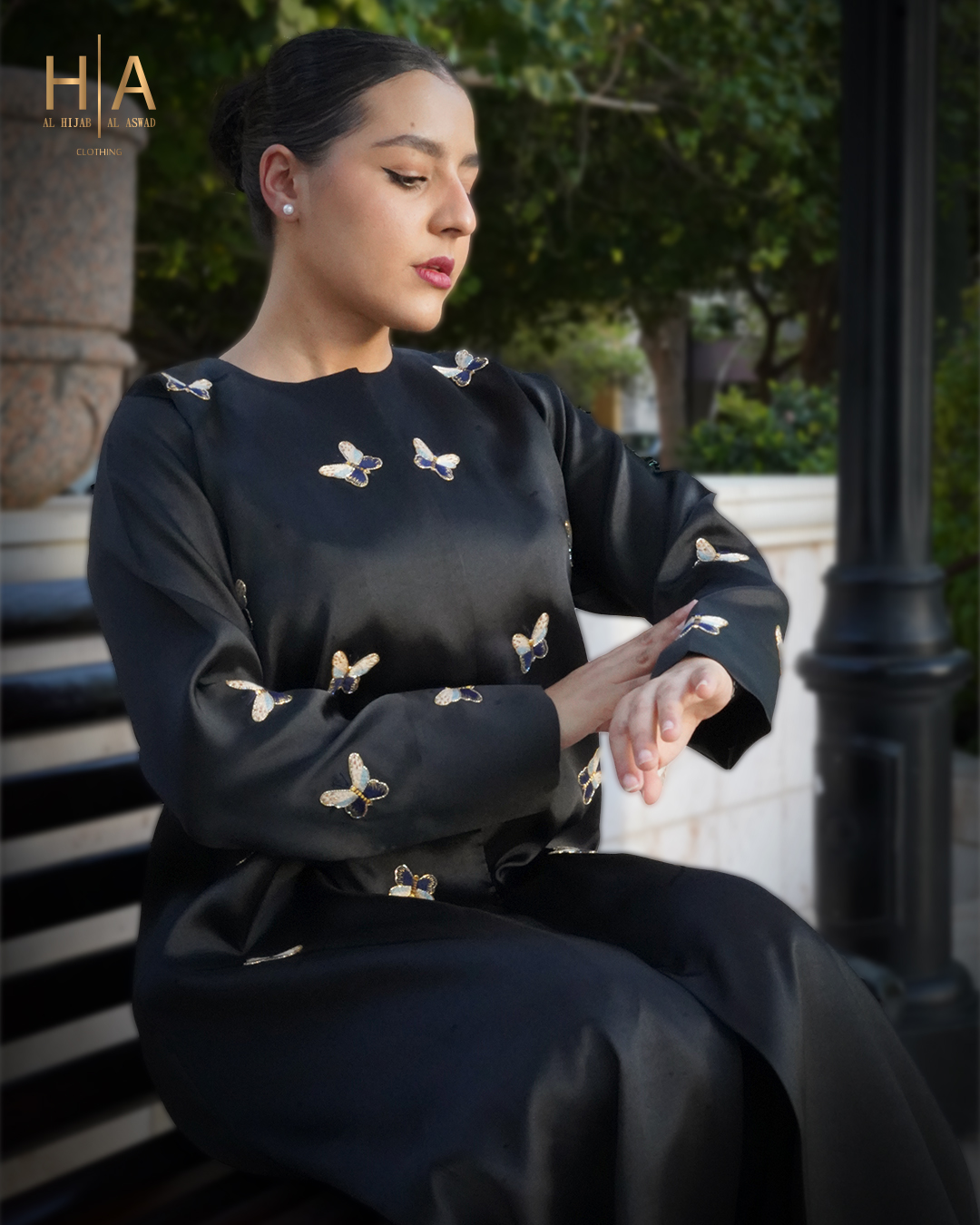 Butterfly Design Tafta Half Abaya