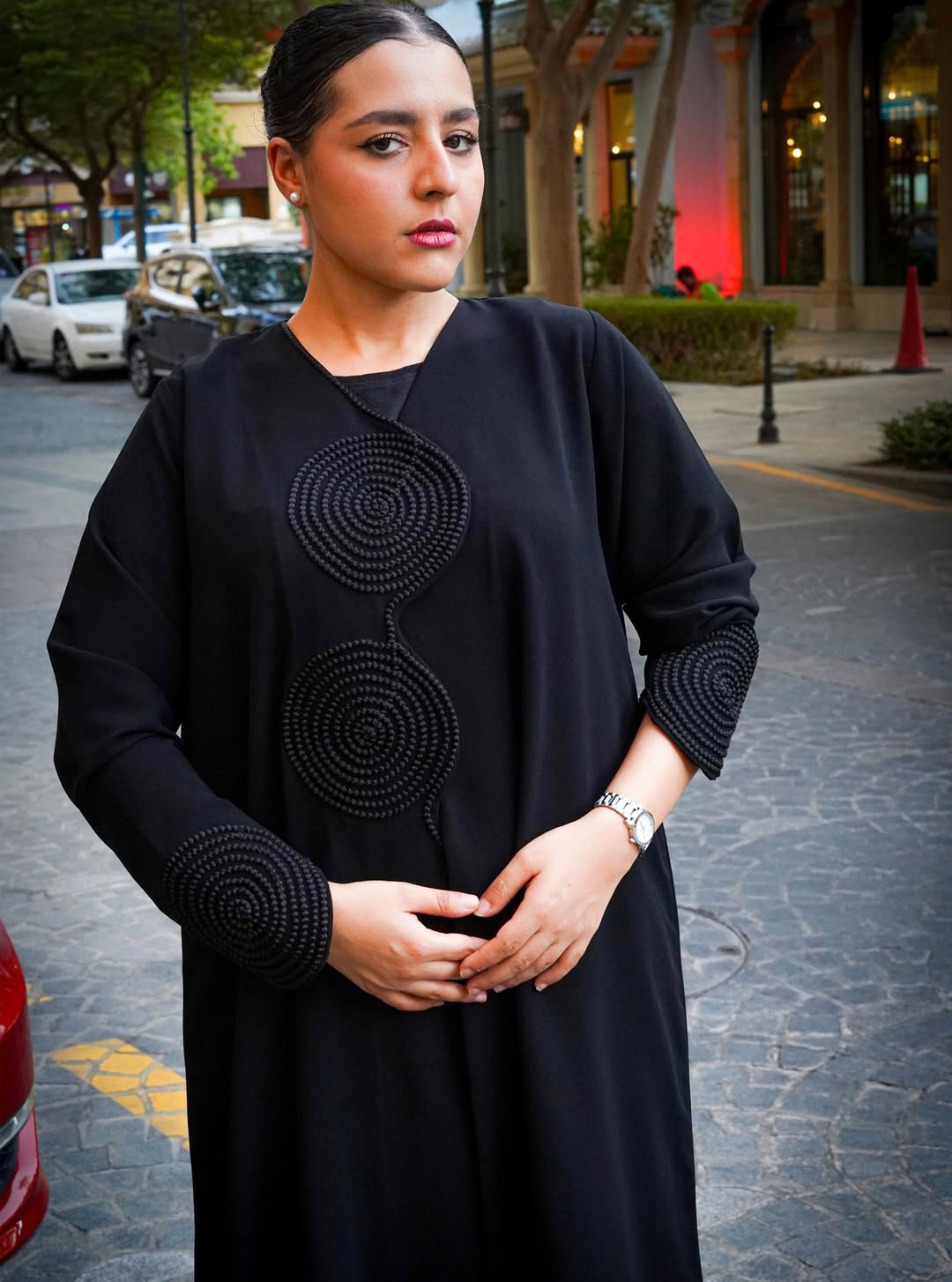 Black Abaya with Floral Embroidery - Image 2