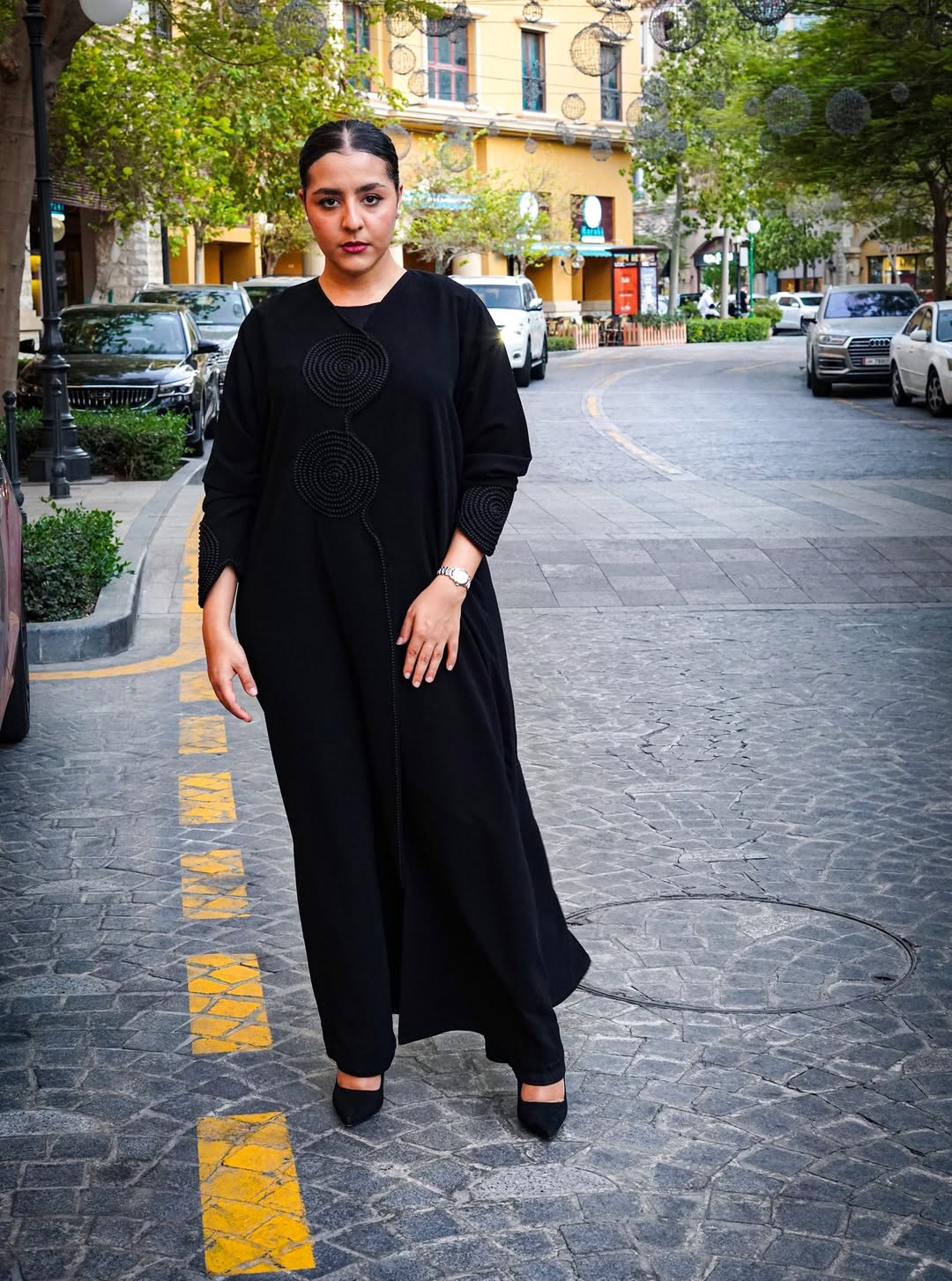 Black Abaya with Floral Embroidery