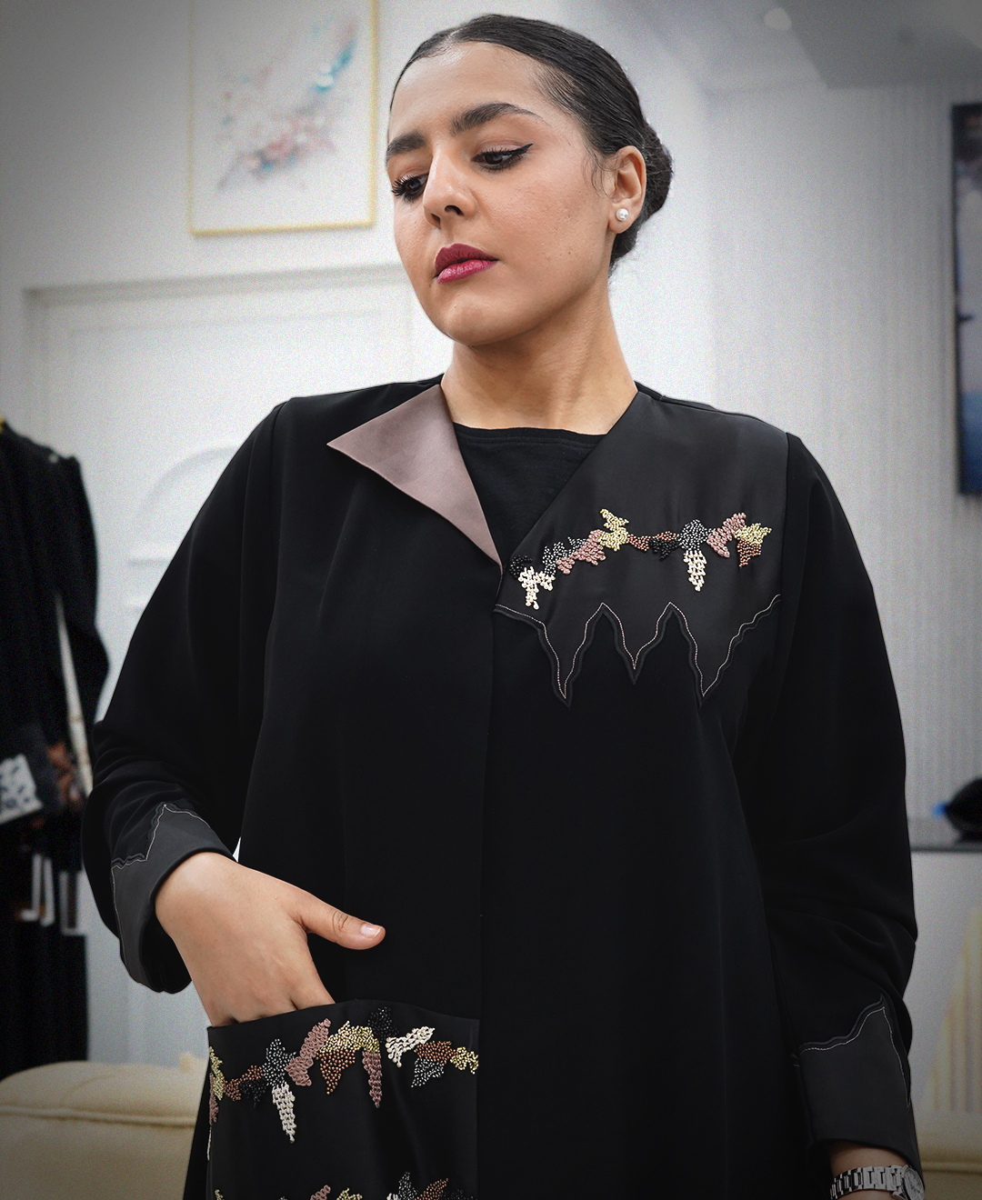 Handwork Abaya with Pocket Detail - Image 2