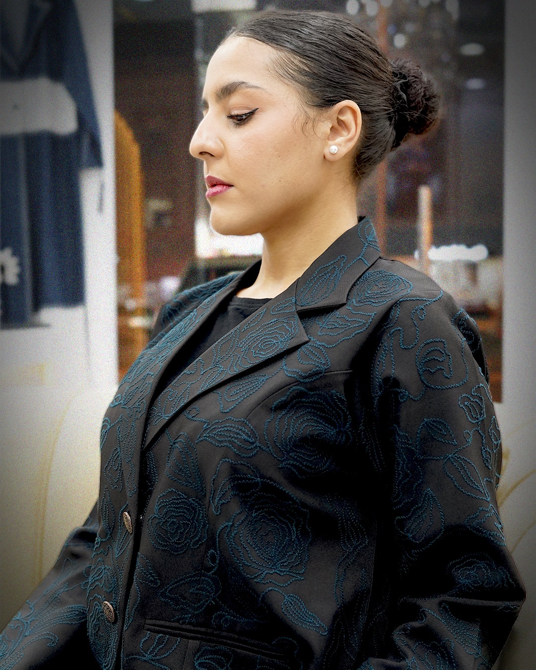 Petrolic Embroidered Blazer-Style Abaya - Image 3