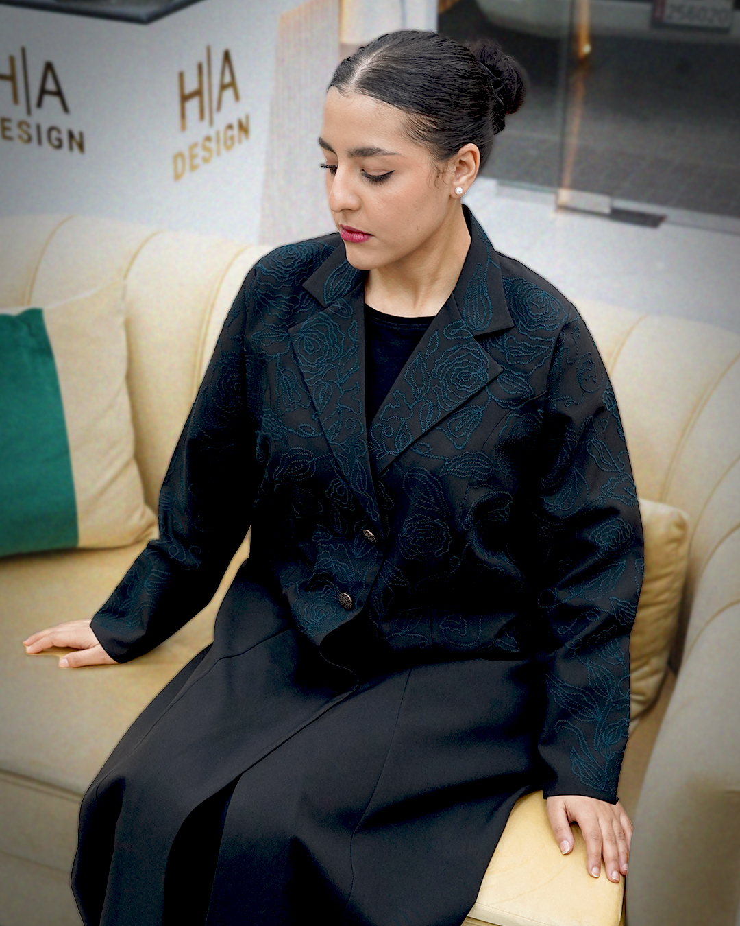 Petrolic Embroidered Blazer-Style Abaya