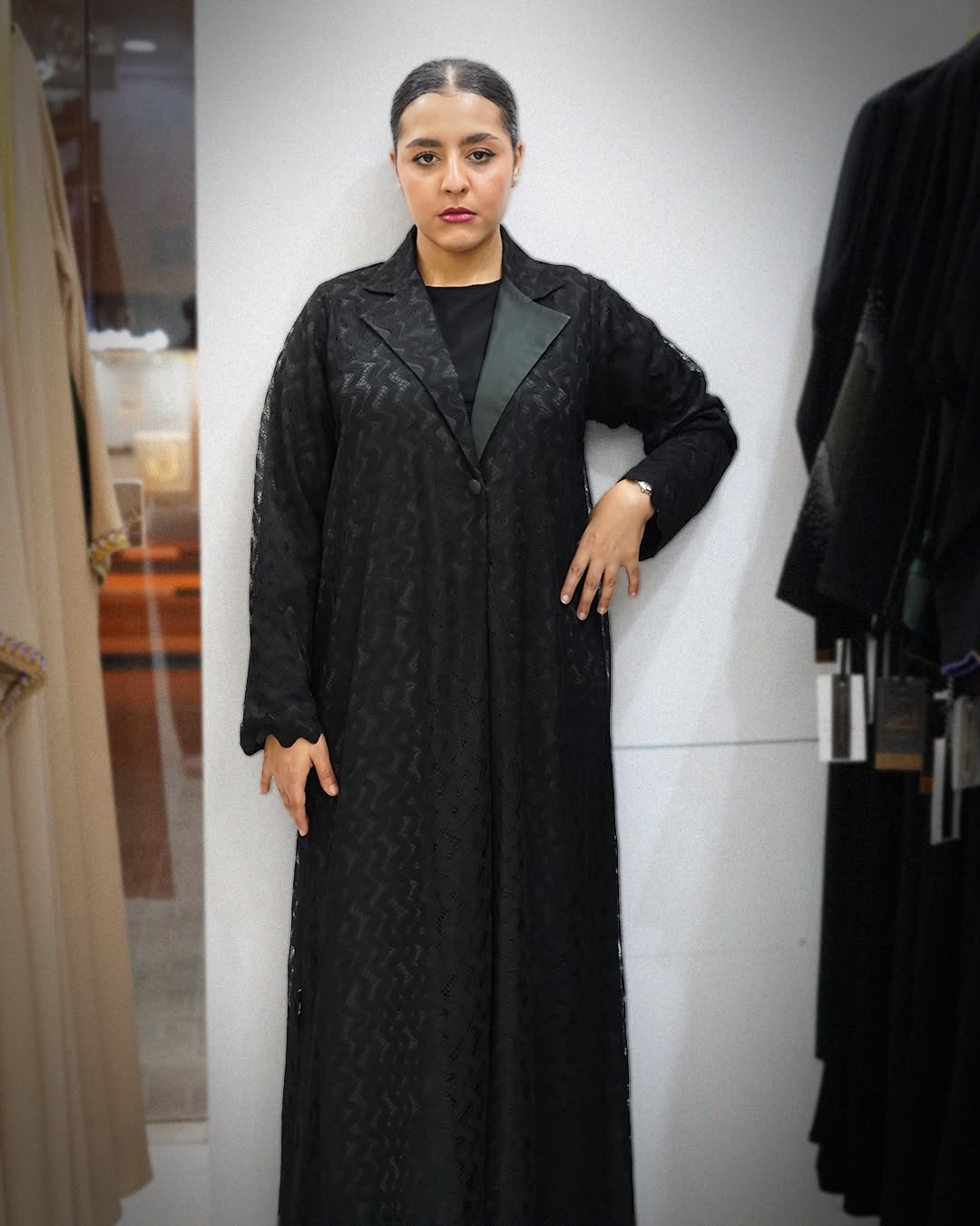 Dantel Fabric Abaya with Collar Design
