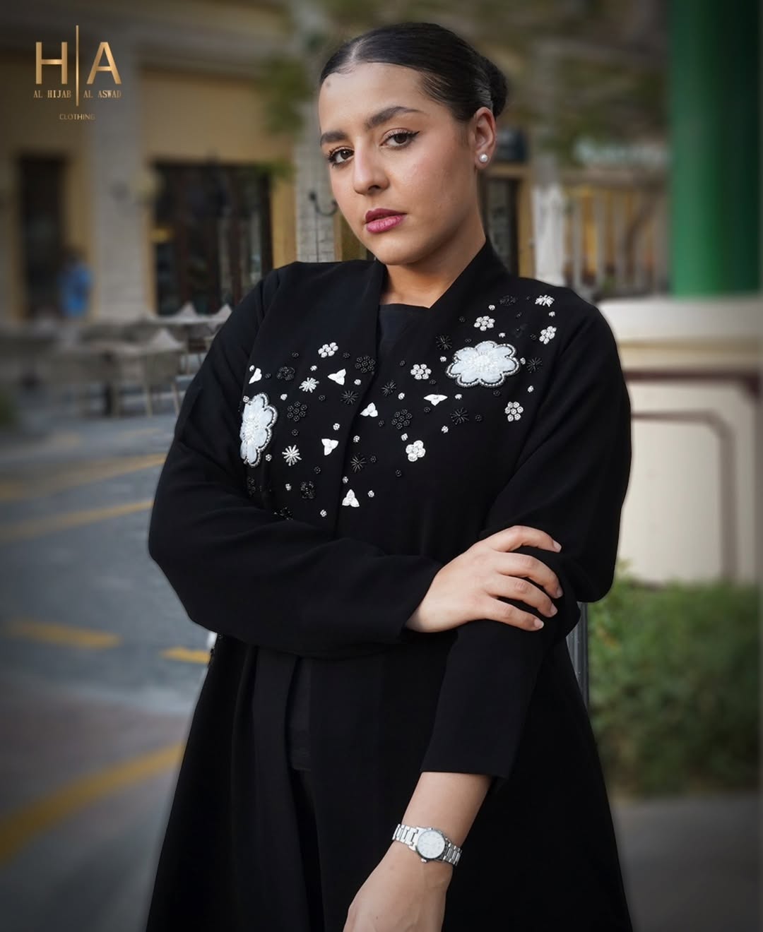 Black & White Contrast Handwork Abaya
